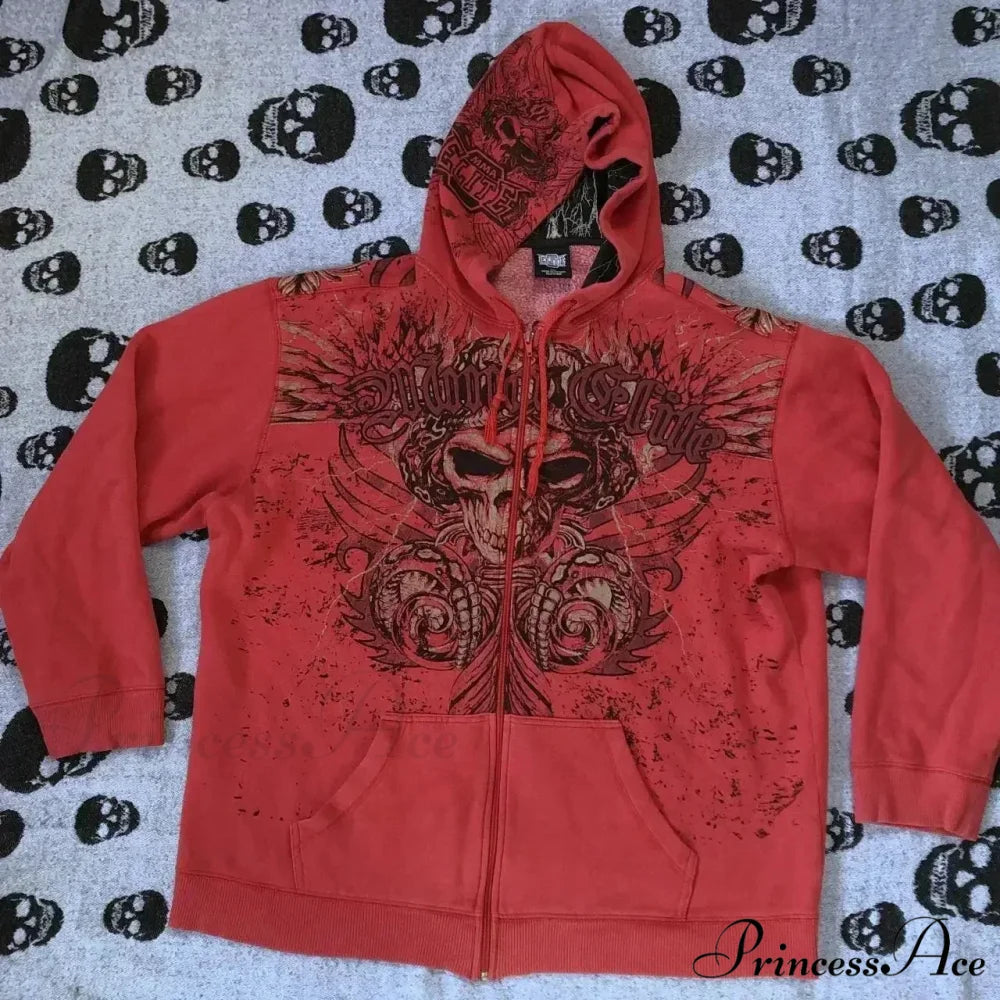 Clown Dark Print Fleece Zipper Hoodie red 1 / M hoodies-241228