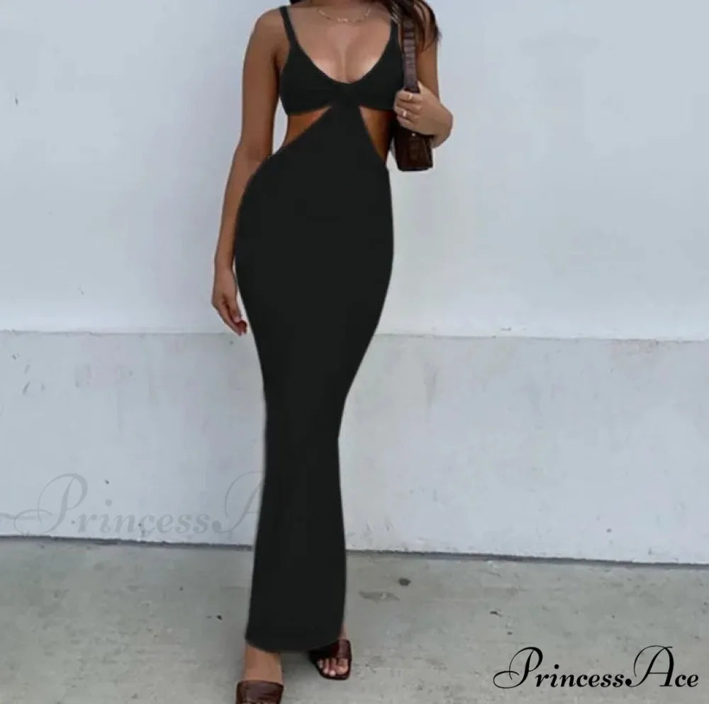 Club Bodycon Clothes Hollow Out Corset Mini Long Y2K Elegant Beach Top Cut Out Dress Black / S