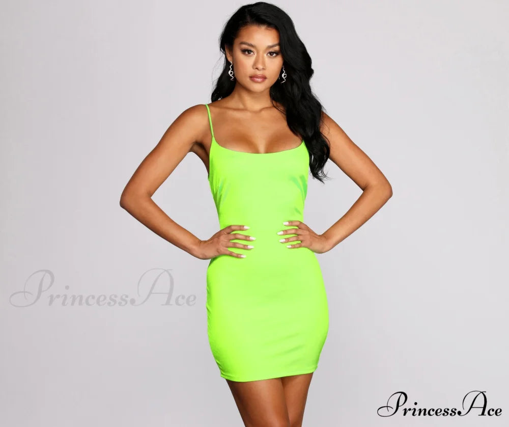 Club Cuts Stylish Satin Mini Dress NEON GREEN / XS