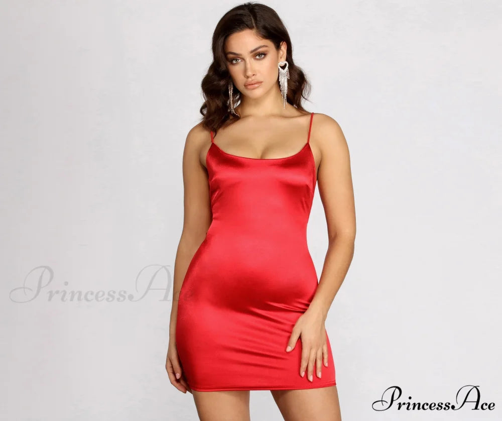 Club Cuts Stylish Satin Mini Dress RED / XS