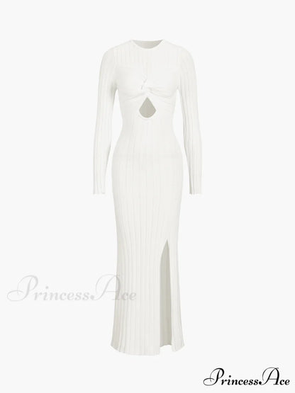 Coastal Allure Knotted Trendy Long Sweater Dress White / XS