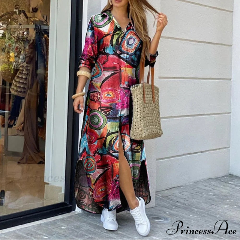Coastal and Plaid Long Checked Gown with Button Sleeves Full-Length Detail C Polyester Spandex 2 / XL