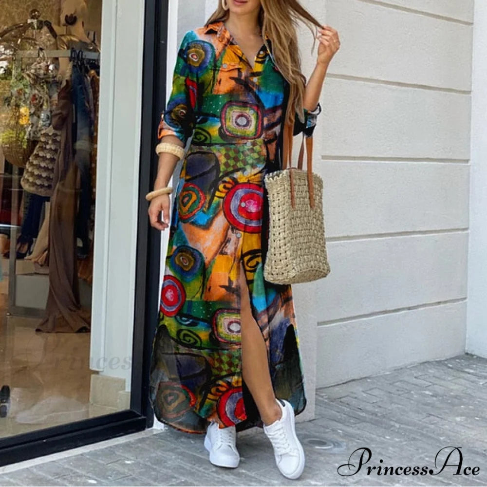 Coastal and Plaid Long Checked Gown with Button Sleeves Full-Length Detail C Polyester Spandex / XL