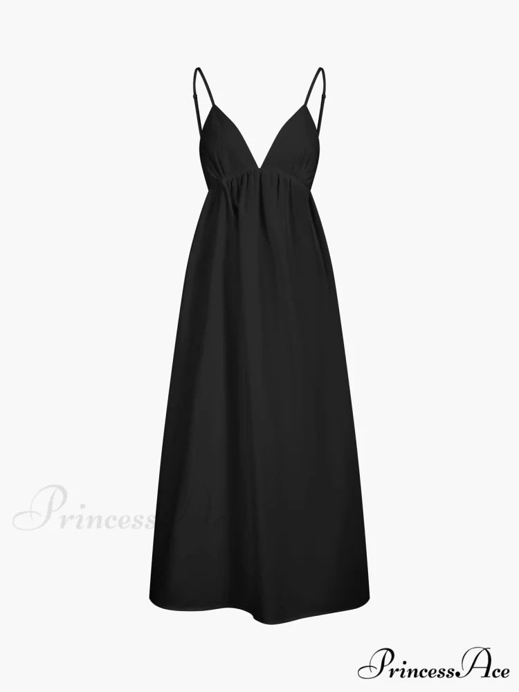Coastal Cowgirl Open Trendy Back Long Dress Black / XS