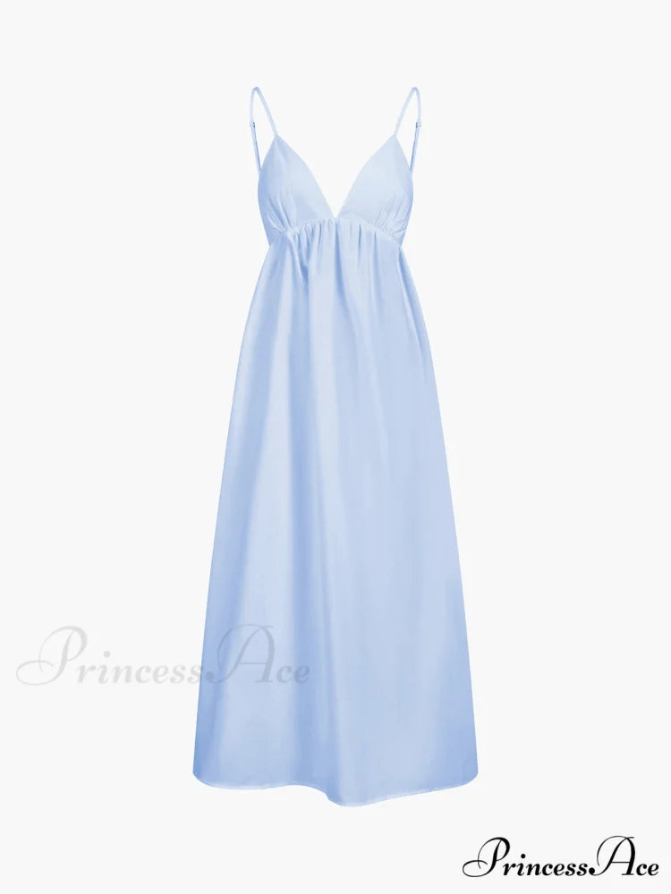 Coastal Cowgirl Open Trendy Back Long Dress Blue / XS