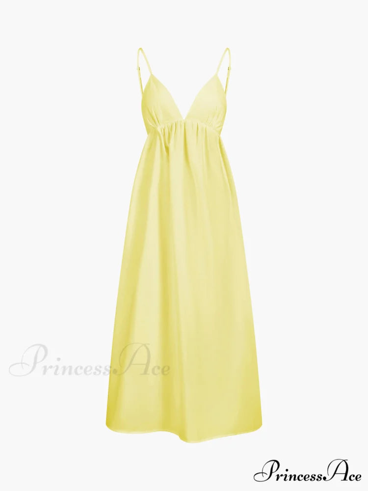 Coastal Cowgirl Open Trendy Back Long Dress Yellow / XS