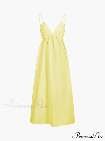Coastal Cowgirl Open Trendy Back Long Dress Yellow / XS