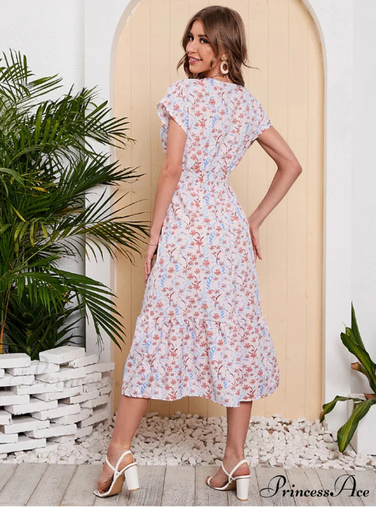 Coastal for Flowered Dresses Gown Chiffon V-Neck Arm Patterned Long Festive Brief Women M / PINK