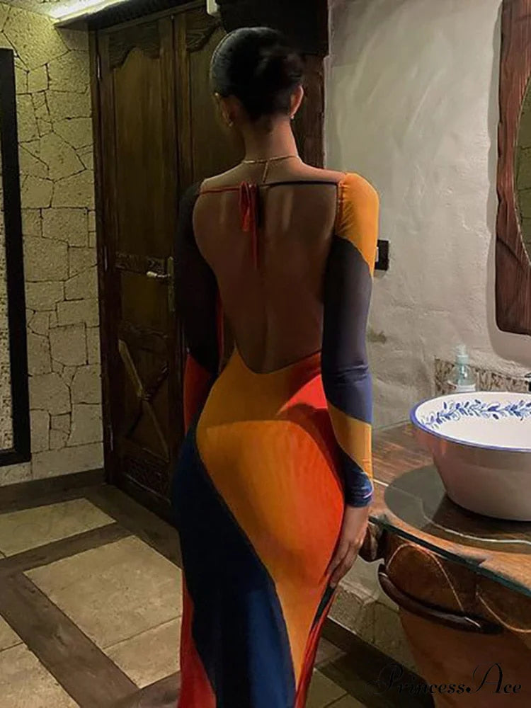 Coastal Full-Length Arm Gown Gown Warm-Season Outfits Backless 2024 Club Party Design Long Fashion Bodycon Dress