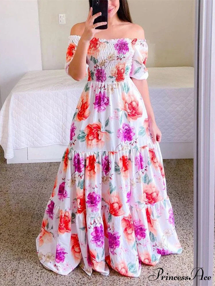 Coastal Full-Length Brief Design Arm Flowered Dress