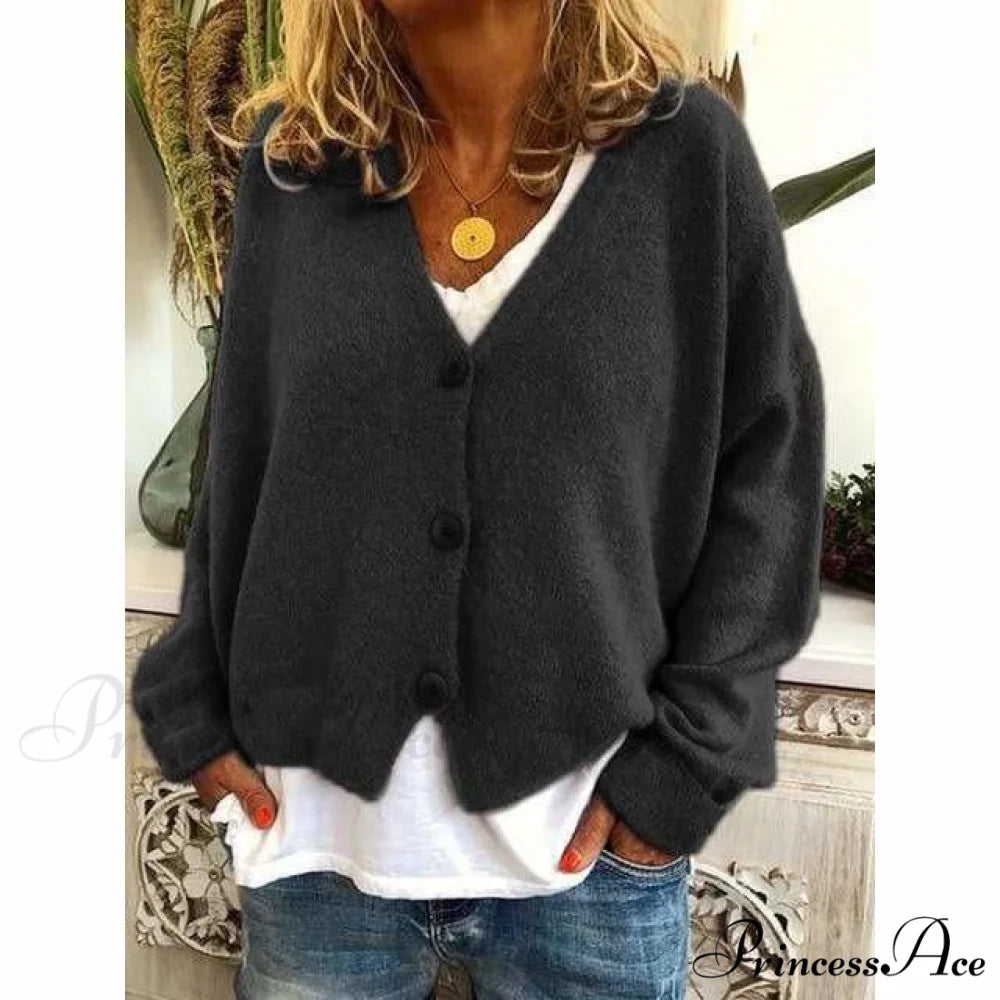 Coat - Casual V-Neck Fashion Black / S