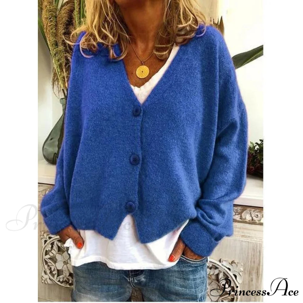 Coat - Casual V-Neck Fashion Blue / S