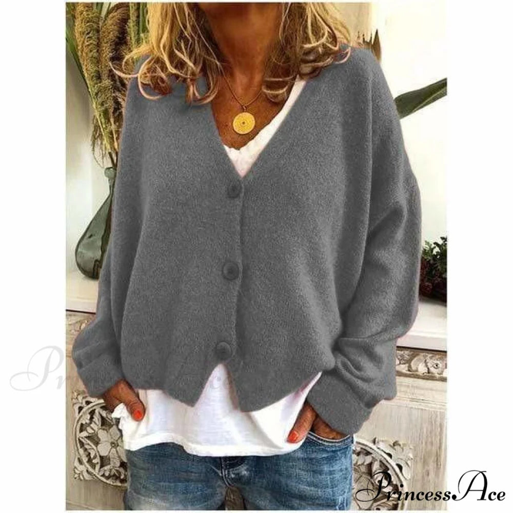 Coat - Casual V-Neck Fashion Gray / S