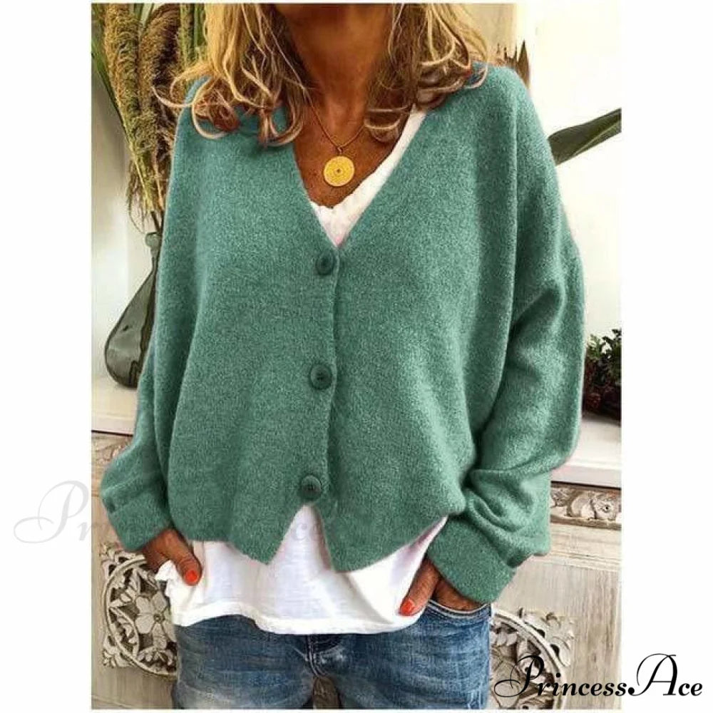 Coat - Casual V-Neck Fashion Green / S
