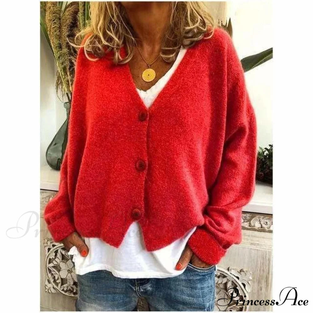 Coat - Casual V-Neck Fashion Red / S