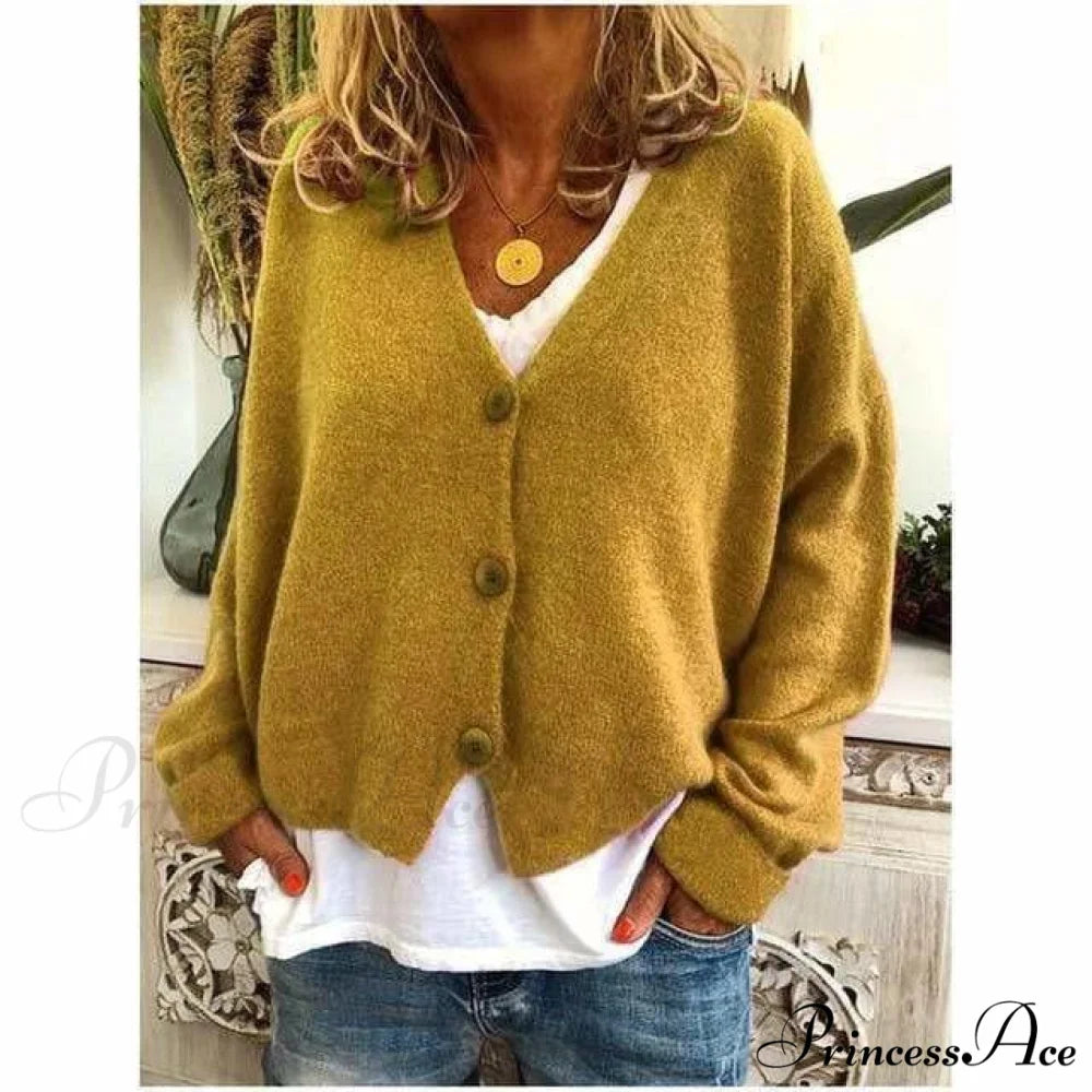 Coat - Casual V-Neck Fashion Yellow / S