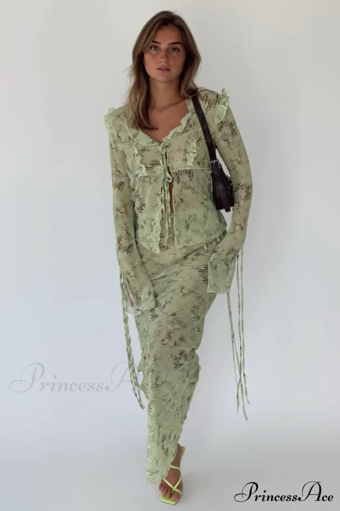 Cobra Blouse Stylish + Skirt Set S / Lime