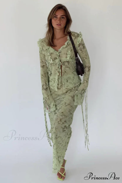 Cobra Blouse Stylish + Skirt Set S / Lime