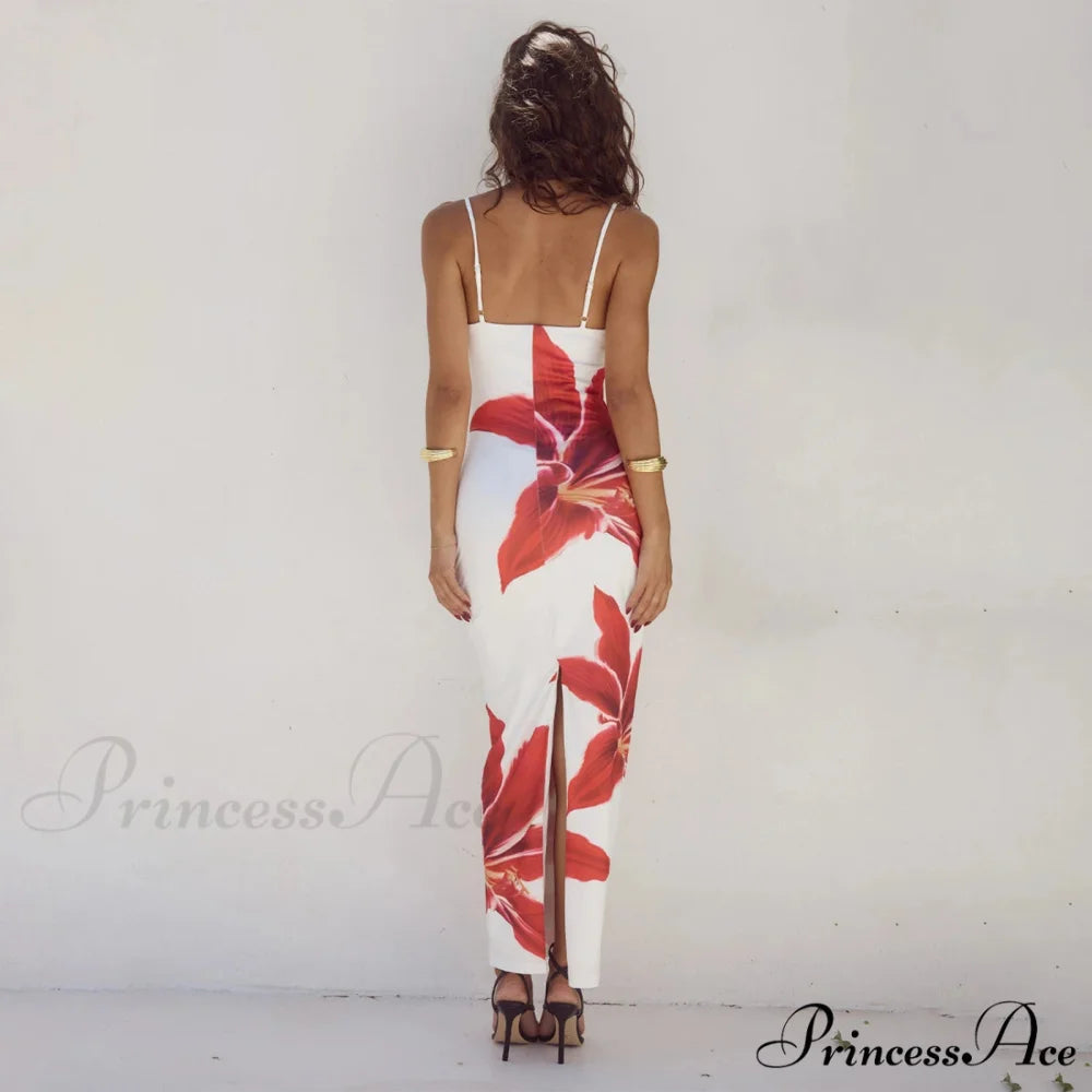 Cocktail Bodycon Flower Print Split Summer Streetwear Flower Dress floraldress-250126