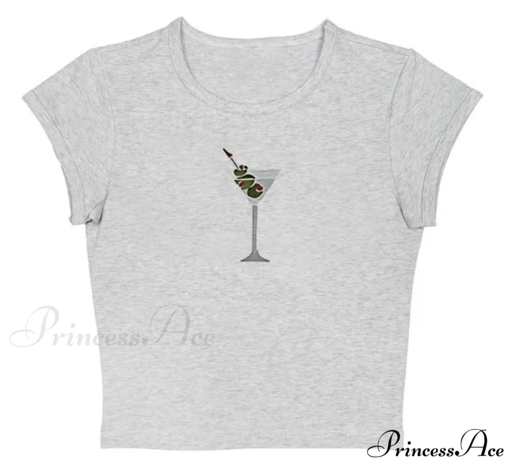 Cocktail Elegant Graphic Tee Gray / S
