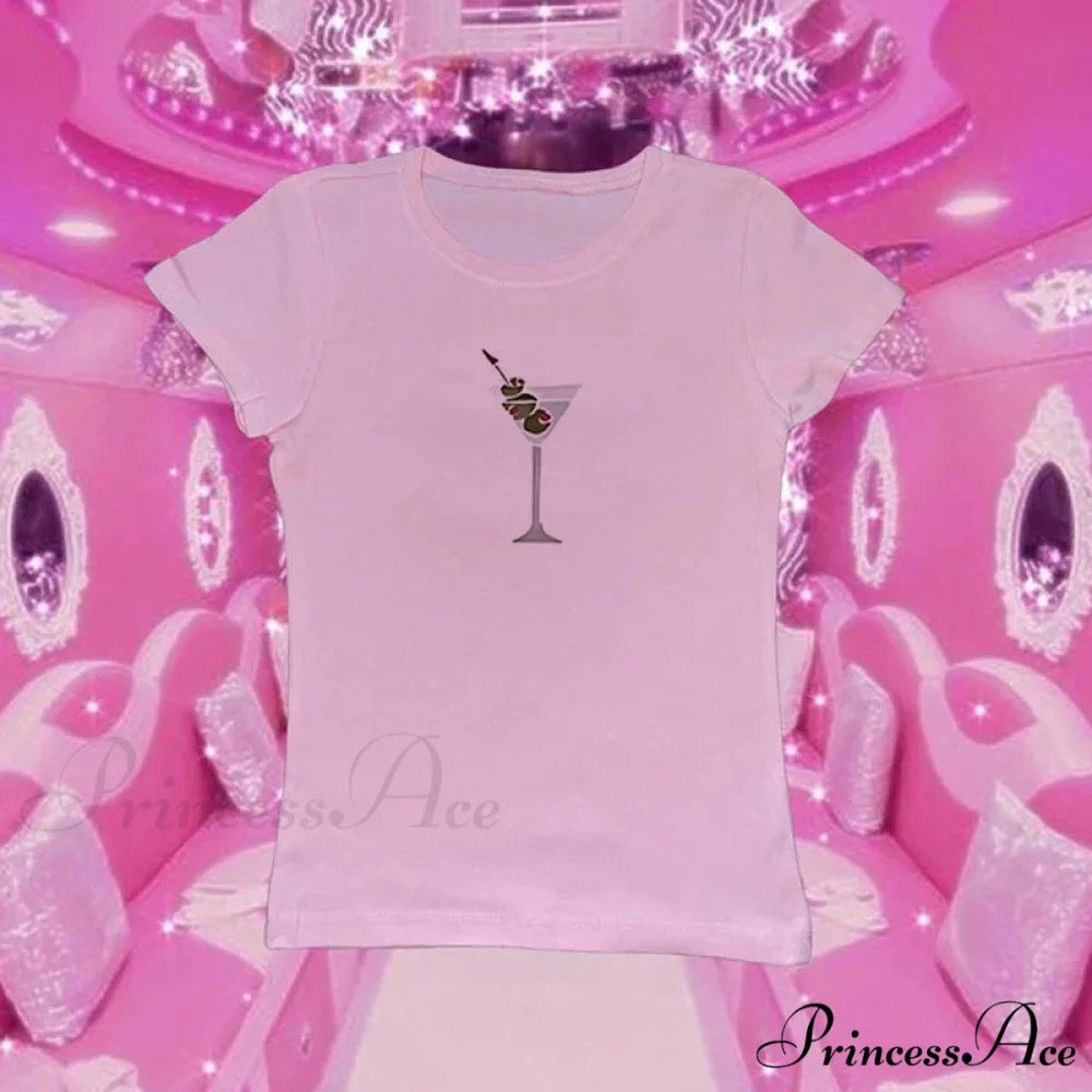 Cocktail Elegant Graphic Tee Pink / S