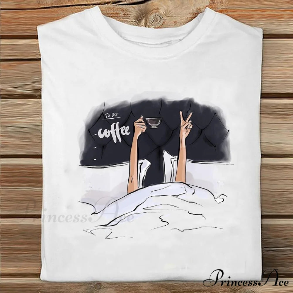 Coffee Love Cartoon Printing Clothes Tshirt
