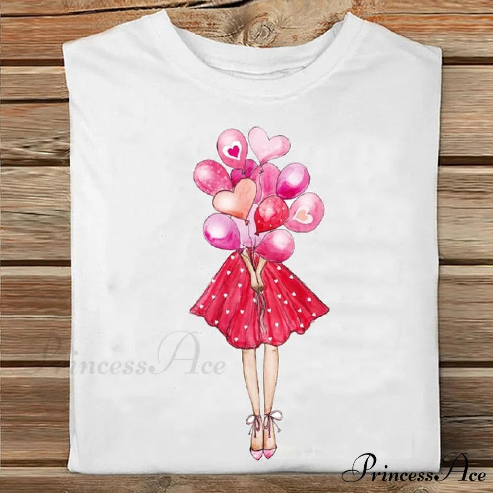 Coffee Love Cartoon Printing Clothes Tshirt balloon / XXL