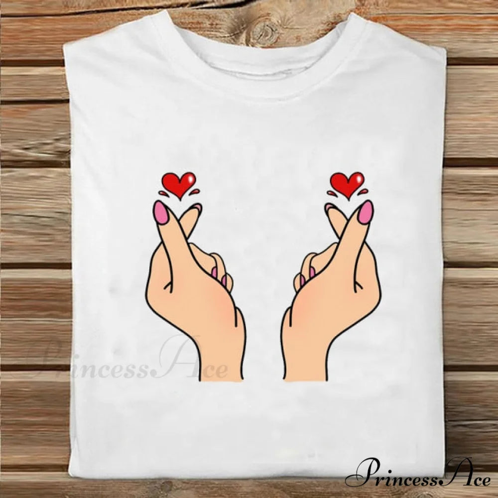 Coffee Love Cartoon Printing Clothes Tshirt hearts / S