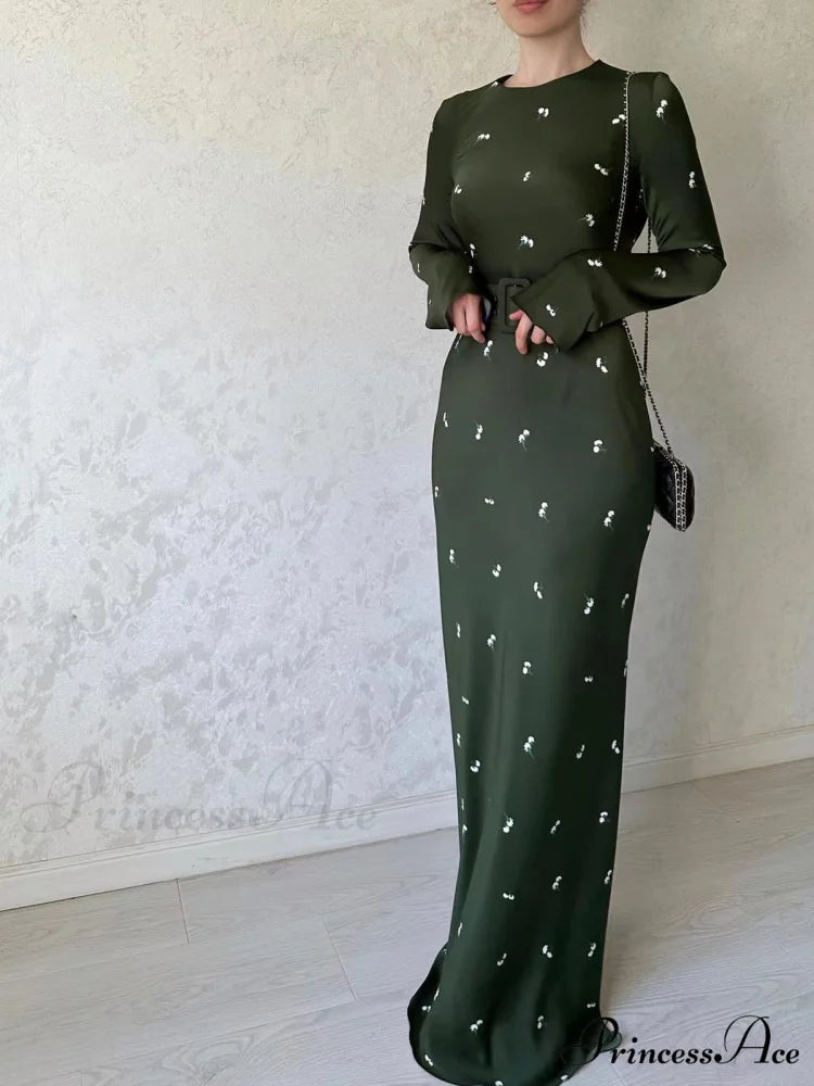 Coffee Print Bodycon Long Sleeve Dress S / Coffee