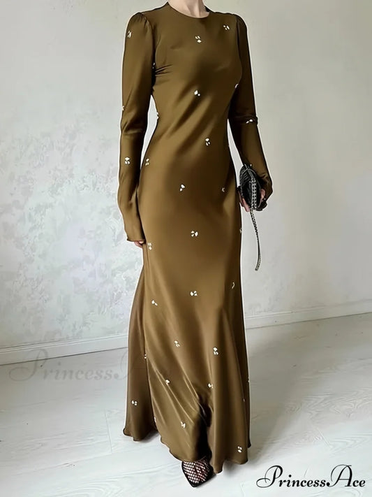 Coffee Print Bodycon Long Sleeve Dress XS / Green