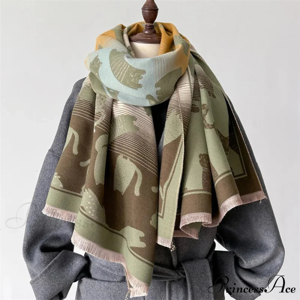 Cold Cashmere Feline Pashmina Scarf green 1 scarf-241228