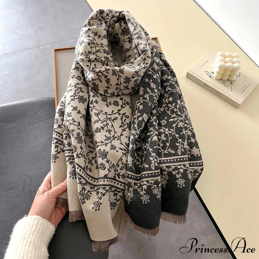 Cold Cashmere Flower Pattern Pashmina Scarf scarf-241228