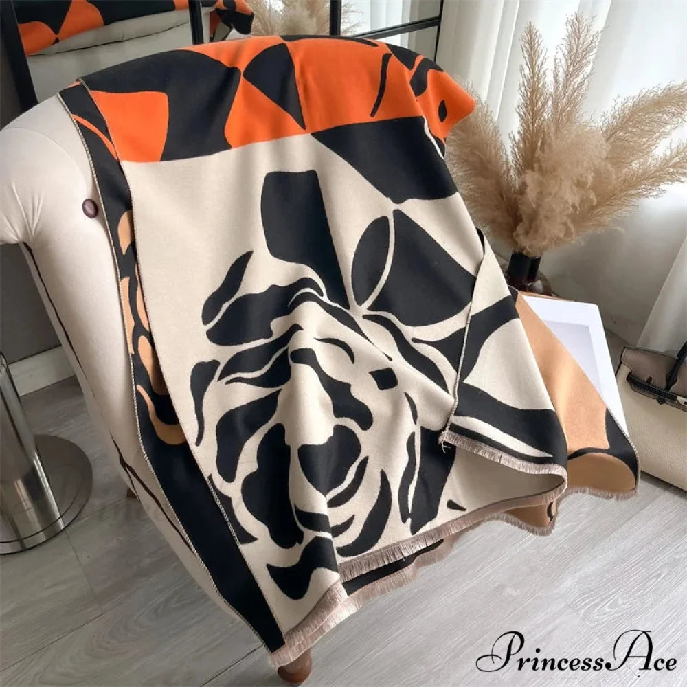 Cold Cashmere Poncho Cover Scarf orange scarf-241228