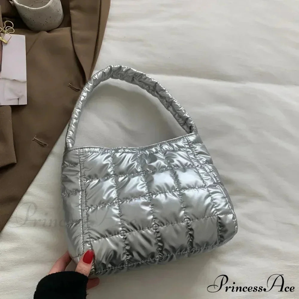 Cold Cotton Informal Tote Shoulder Purse Silver handbag-250126