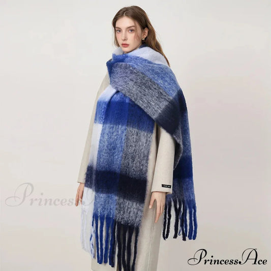 Cold Plaid Cashmere Pashmina Scarf blue scarf-241228
