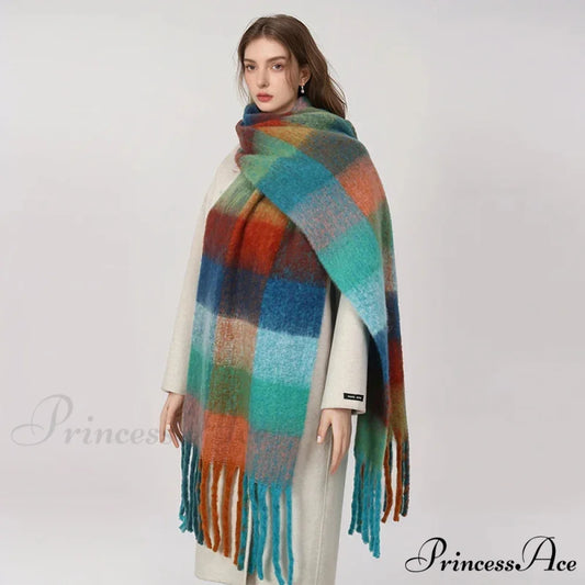 Cold Plaid Cashmere Pashmina Scarf green1 scarf-241228
