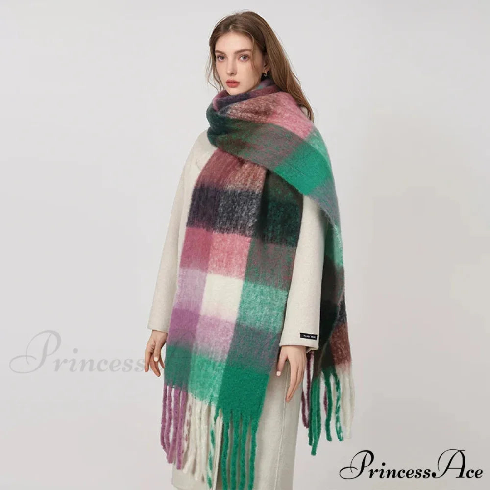 Cold Plaid Cashmere Pashmina Scarf green2 scarf-241228