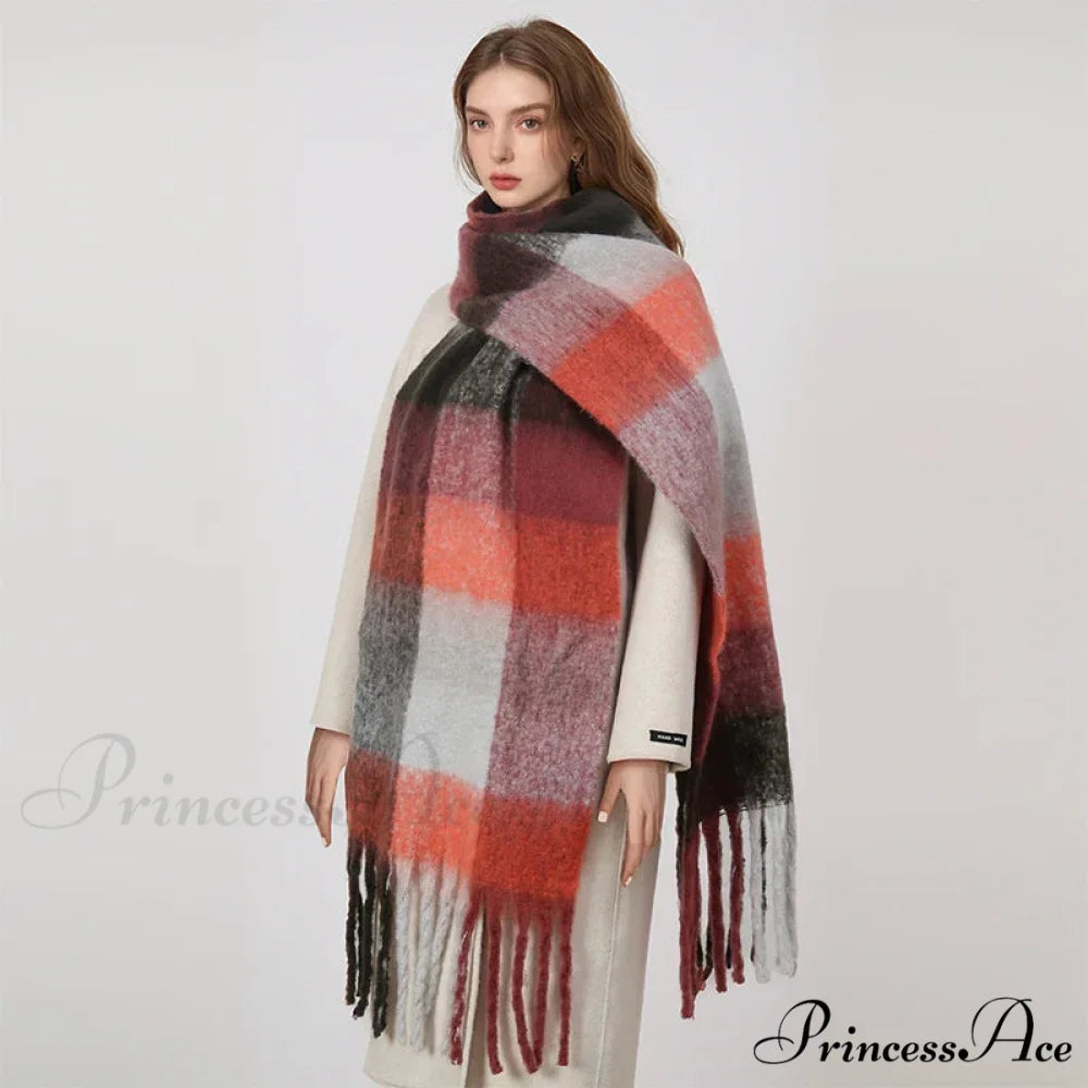 Cold Plaid Cashmere Pashmina Scarf red scarf-241228