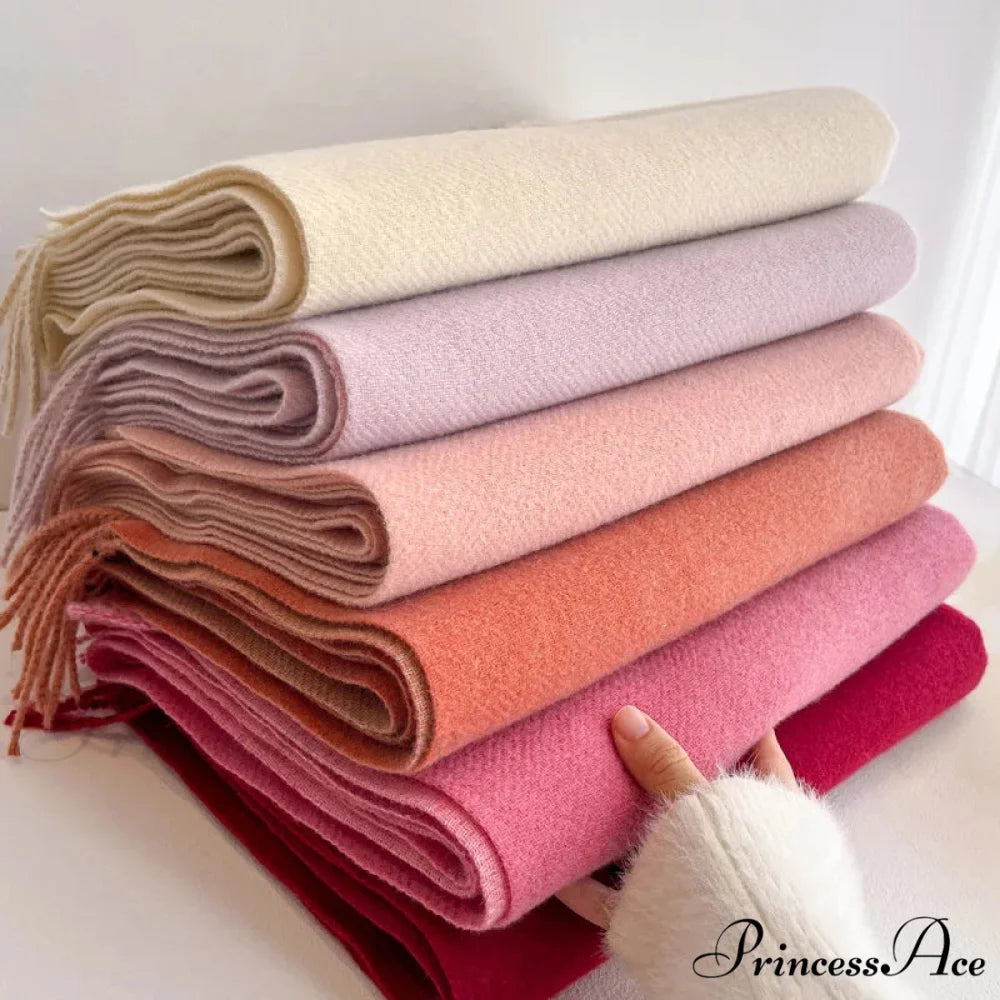 Cold Poncho Wrap Plain Pattern Cashmere Scarf scarf-241228