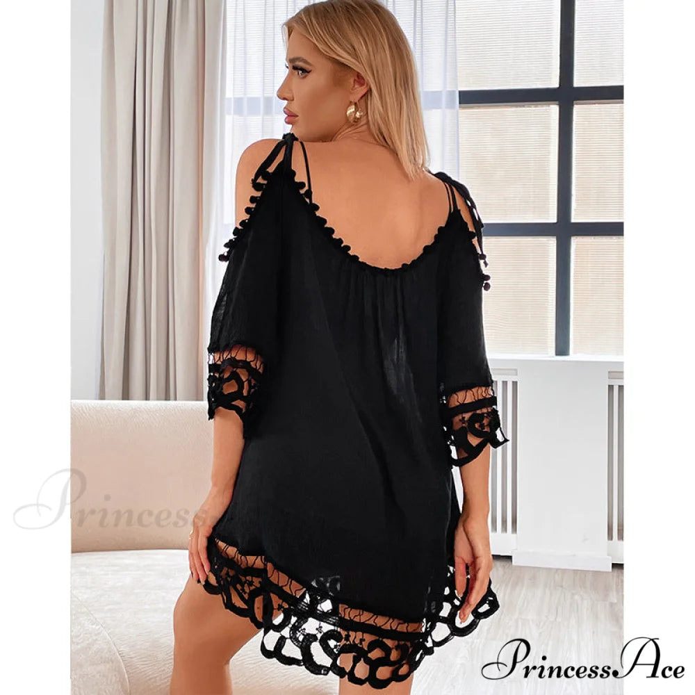 Cold Shoulder Beach Mini Sundress with Lace Embellishments