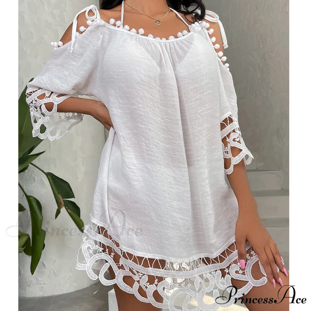Cold Shoulder Beach Mini Sundress with Lace Embellishments