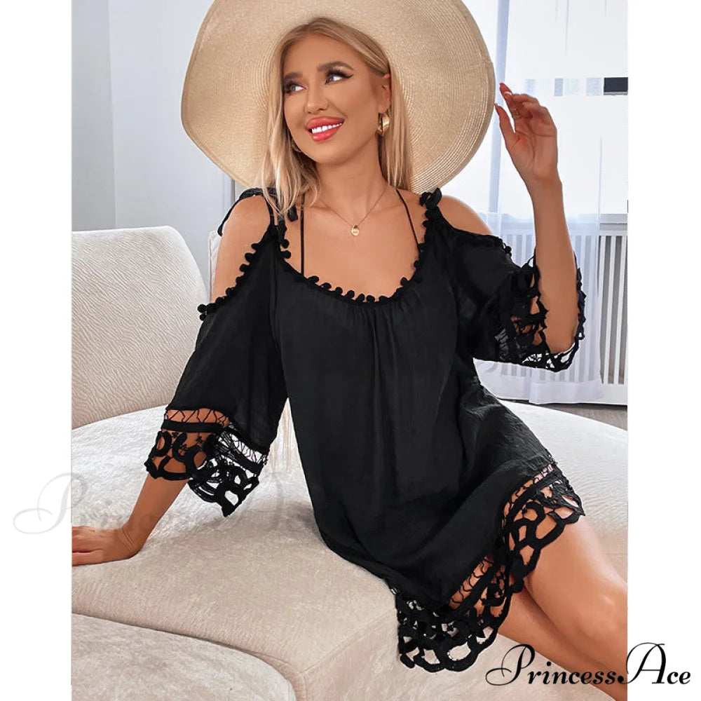Cold Shoulder Beach Mini Sundress with Lace Embellishments