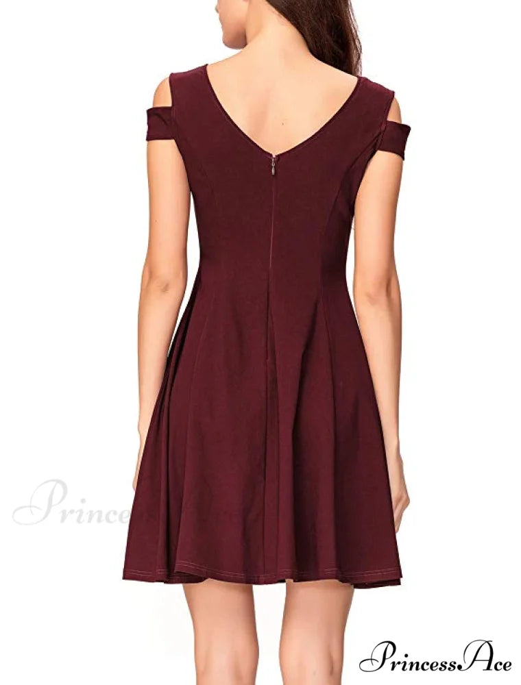 Cold Shoulder Cocktail Party Skater Dress S / Black