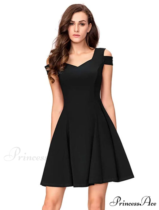 Cold Shoulder Cocktail Party Skater Dress S / Burgundy