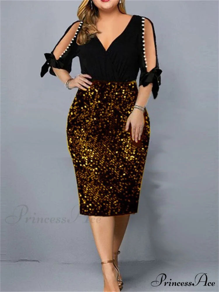 Cold Shoulder Graceful Striped Cropped Sweater Gold / S