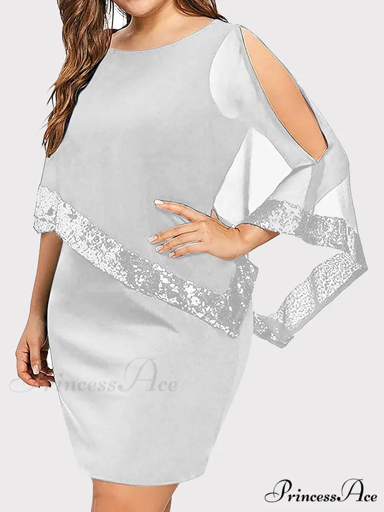 Cold Shoulder Long Trendy Sleeve Knit Top Gray / M