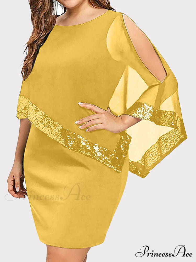 Cold Shoulder Long Trendy Sleeve Knit Top Yellow / M