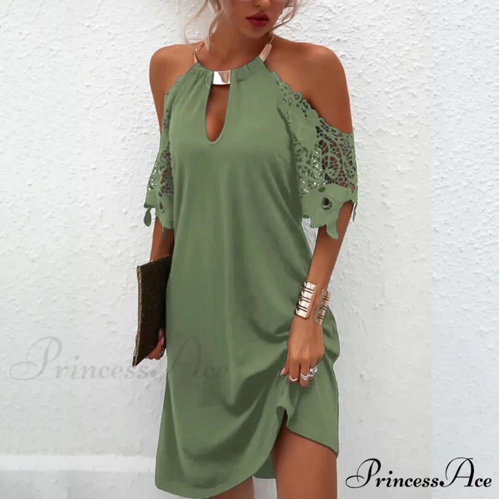 Cold Shoulder Sequin Shoulder Long Ruched Night Club Fashion Solid Women Long Sleeve Vestidos Dress Green / S