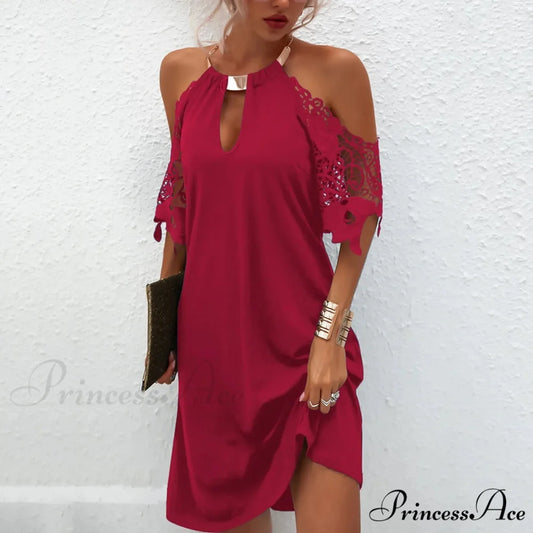 Cold Shoulder Sequin Shoulder Long Ruched Night Club Fashion Solid Women Long Sleeve Vestidos Dress Red / S