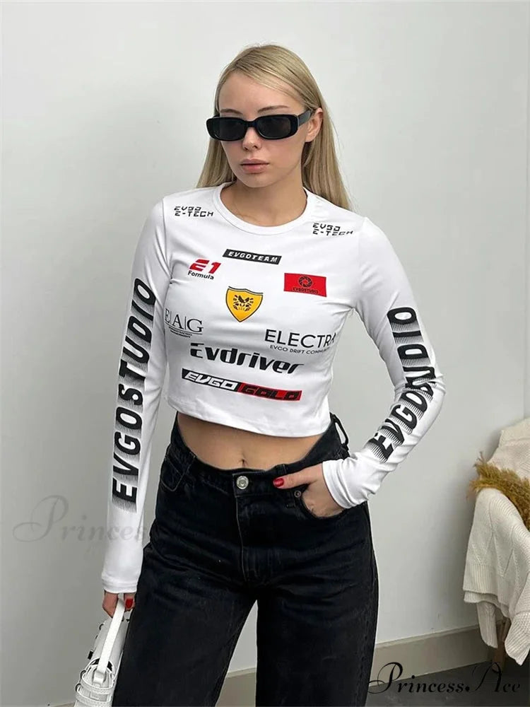 Cold Weather Engine Style Letter Print Cyber Slim Knit Top knittop-250126